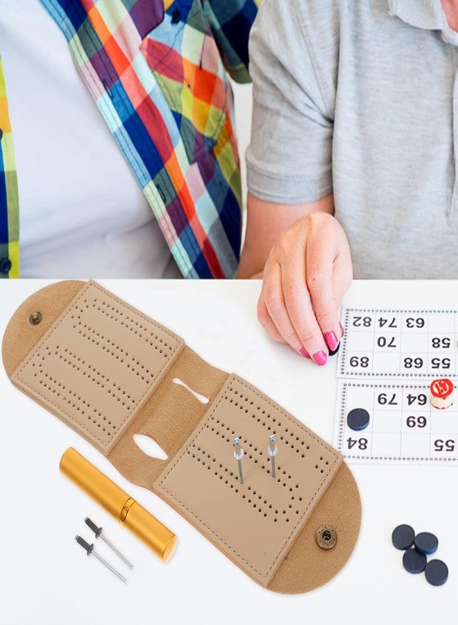 Yardwe Foldable Leather Cribbage Board with Peg Storage Slot - Portable Scoreboard for Travel Family Games and Parties Compact 10.3 Inch Game Accessory - Image 2